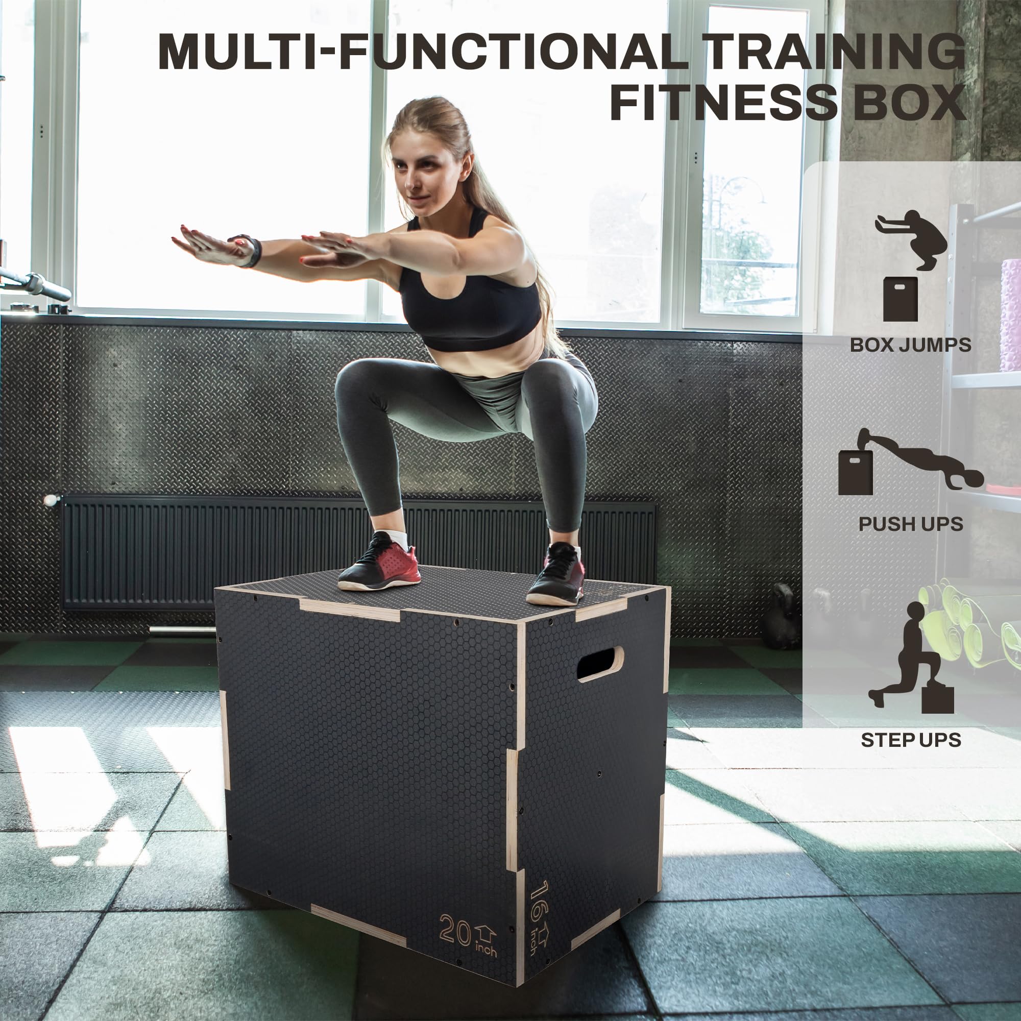 3-in-1 Non-Slip Wooden Plyo Box for CrossFit & Home Gym - Adjustable Height Plyometric Jump Box for Exercise & Training - Perfect for HIIT, Cardio & Strength Workouts