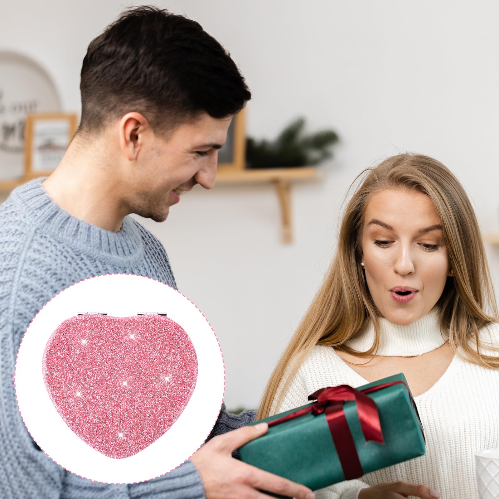 Heart Shaped Compact Mirror for Women - Double Sided 1x/2x Magnifying Pocket Mirror, Portable Vanity Mirror for Purse, Handbag, Wallet, Travel, Home & Office Use (Pink, Cute Mini Design)
