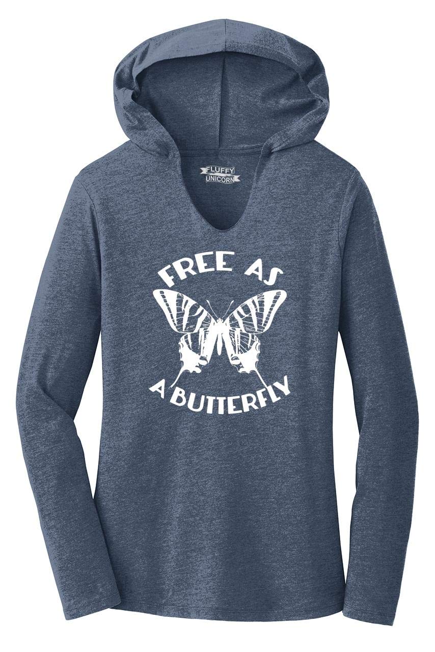 Funny Women's Free As A Butterfly Graphic Hoodie - Cute Casual Pullover Sweatshirt for Everyday Wear, Lounge & Street Style