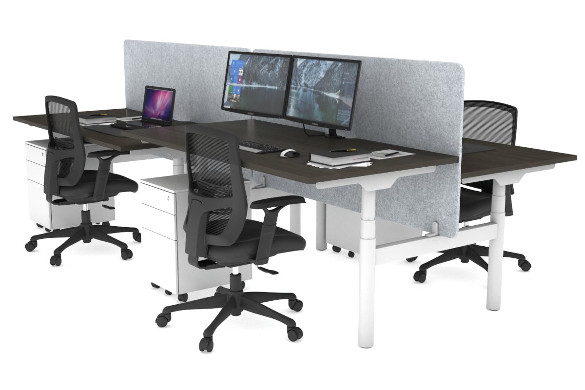 Flexi Premium Height Adjustable 4-Person H Bench Workstation - White Frame [1200L x 800W with Cable Management] - Ideal for Office, Coworking Spaces & Collaborative Work Environments