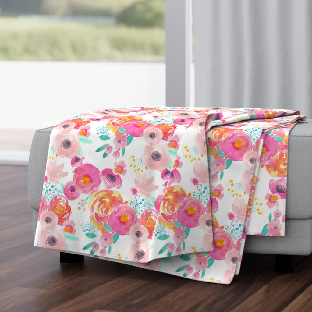 Soft Plush Minky Throw Blanket 50x70 Inches - Bloom Blush Floral Watercolor Design for Baby Nursery, Kids Room & Wedding Decor | Cozy Blanket for Cuddling, Gift Giving & Home Decor