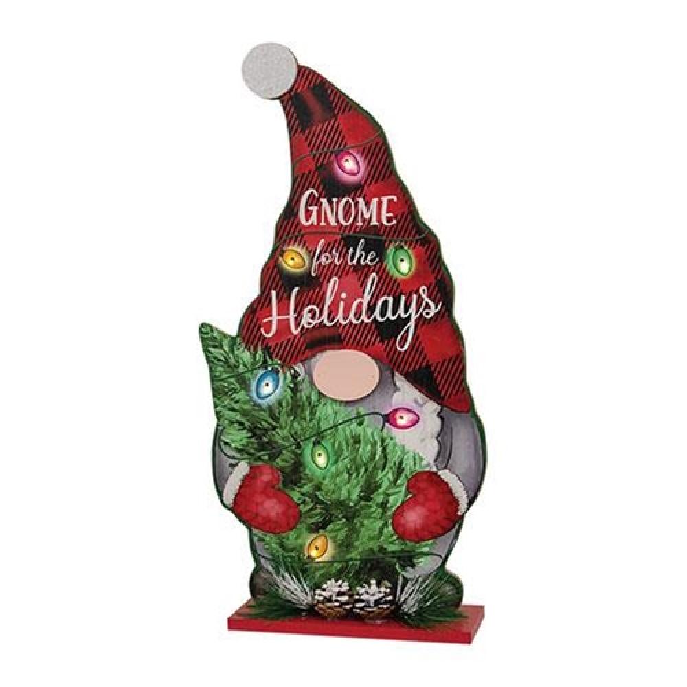 Festive LED Wooden Gnome Stand for Christmas Decorations - Perfect for Holiday Home, Garden, and Party Decor