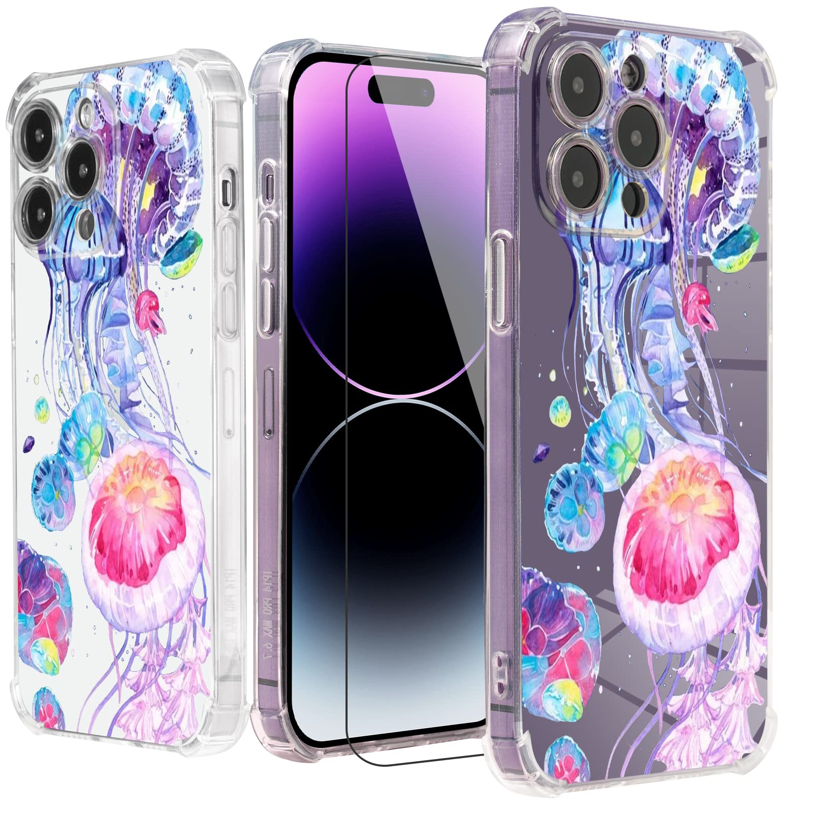 Premium Soft TPU Protective Case for iPhone 11 Pro Max (6.5 Inch) - Stunning Purple Sea Jellyfish & Rainbow Design with Built-in Screen Protector | Shockproof 6.6ft Drop Protection [Buffertech] - Perfect for Outdoor Adventures, Travel & Daily Use