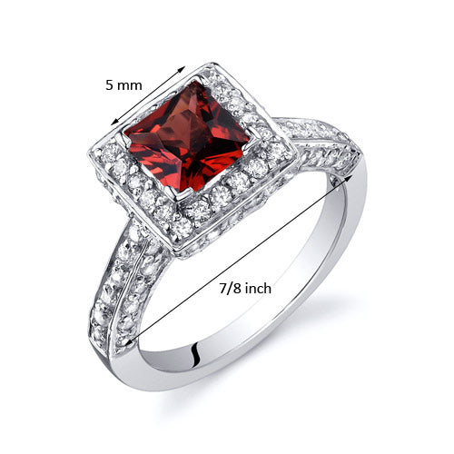 1 Carat Princess Cut Garnet Ring - Sterling Silver Size 5 - Elegant Jewelry for Women, Perfect for Engagement, Anniversary & Special Occasions