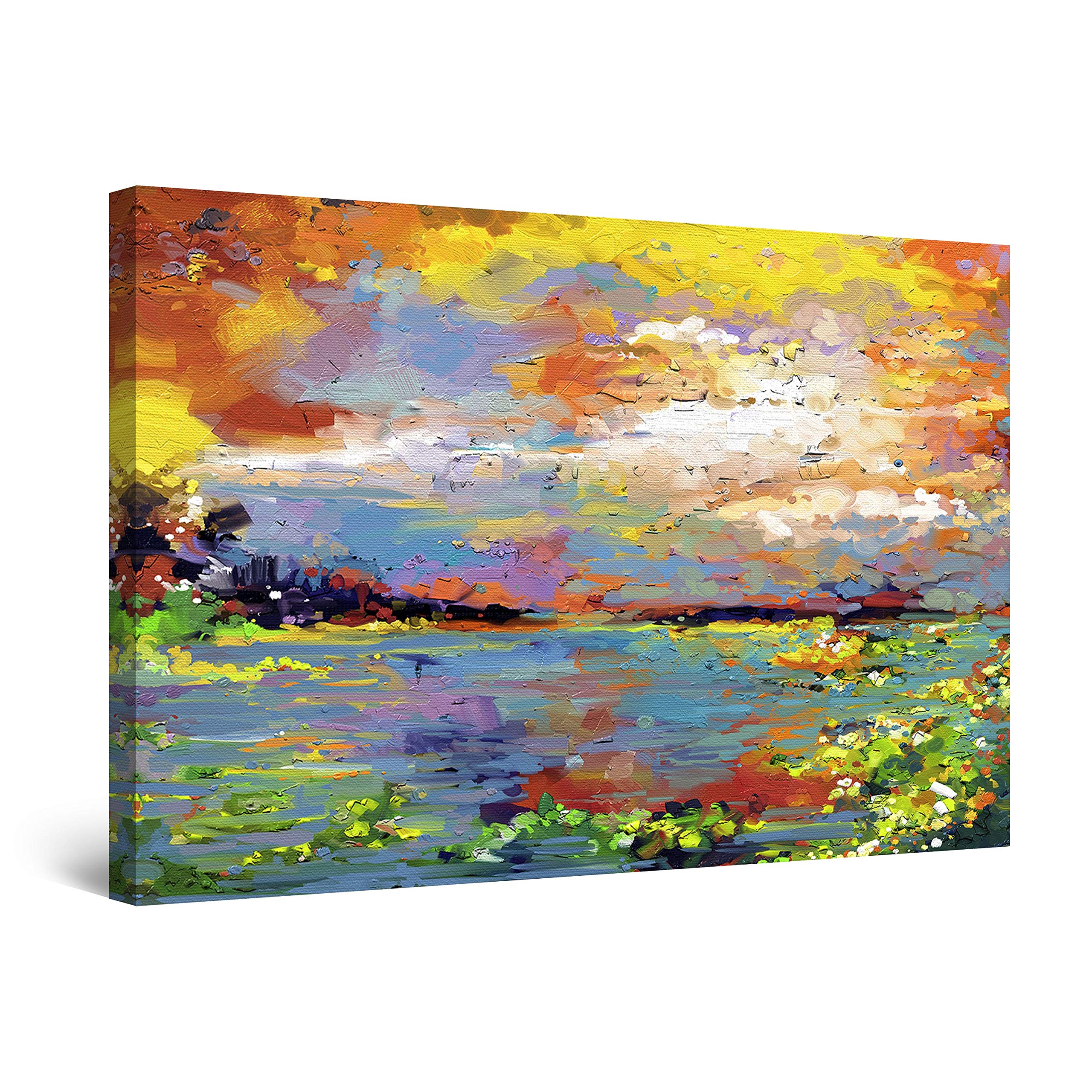 Startonight Framed Abstract Seascape Landscape Canvas Wall Art - 24x36 Inch Coastal Painting for Living Room, Bedroom & Office Decor