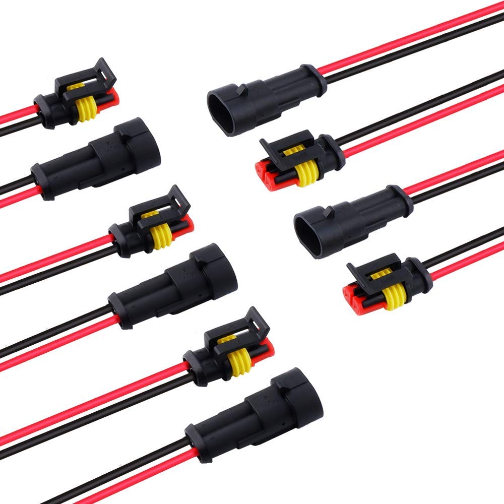 MUYI 5-Pack 2 Pin 18AWG Waterproof Wire Connectors - 1.0mm² to 1.5mm Quick Disconnect Electrical Terminals for Automotive, Marine & Outdoor Wiring Applications