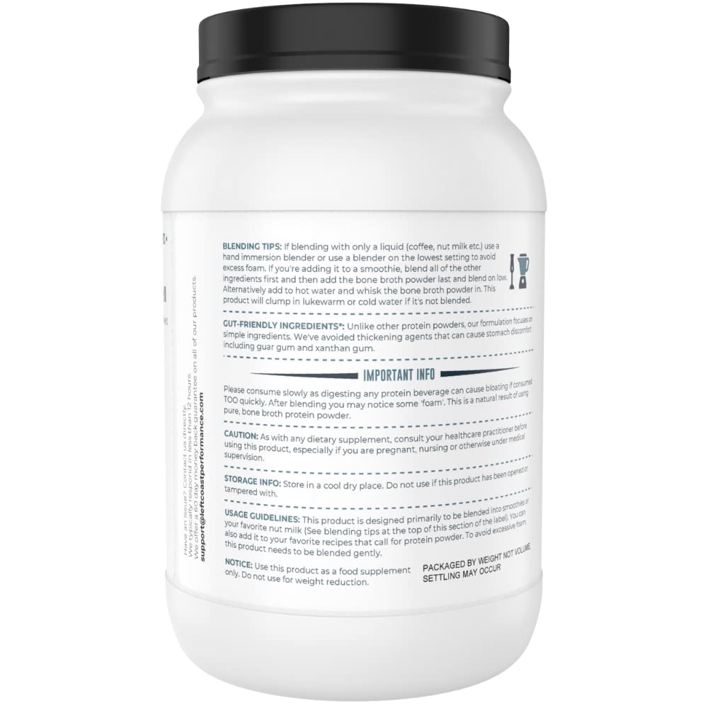 Left Coast Performance 2lb Pure Bone Broth Protein Powder & 2lb Vanilla Bone Broth Supplement - Grass-Fed Collagen for Gut Health, Joint Support & Post-Workout Recovery