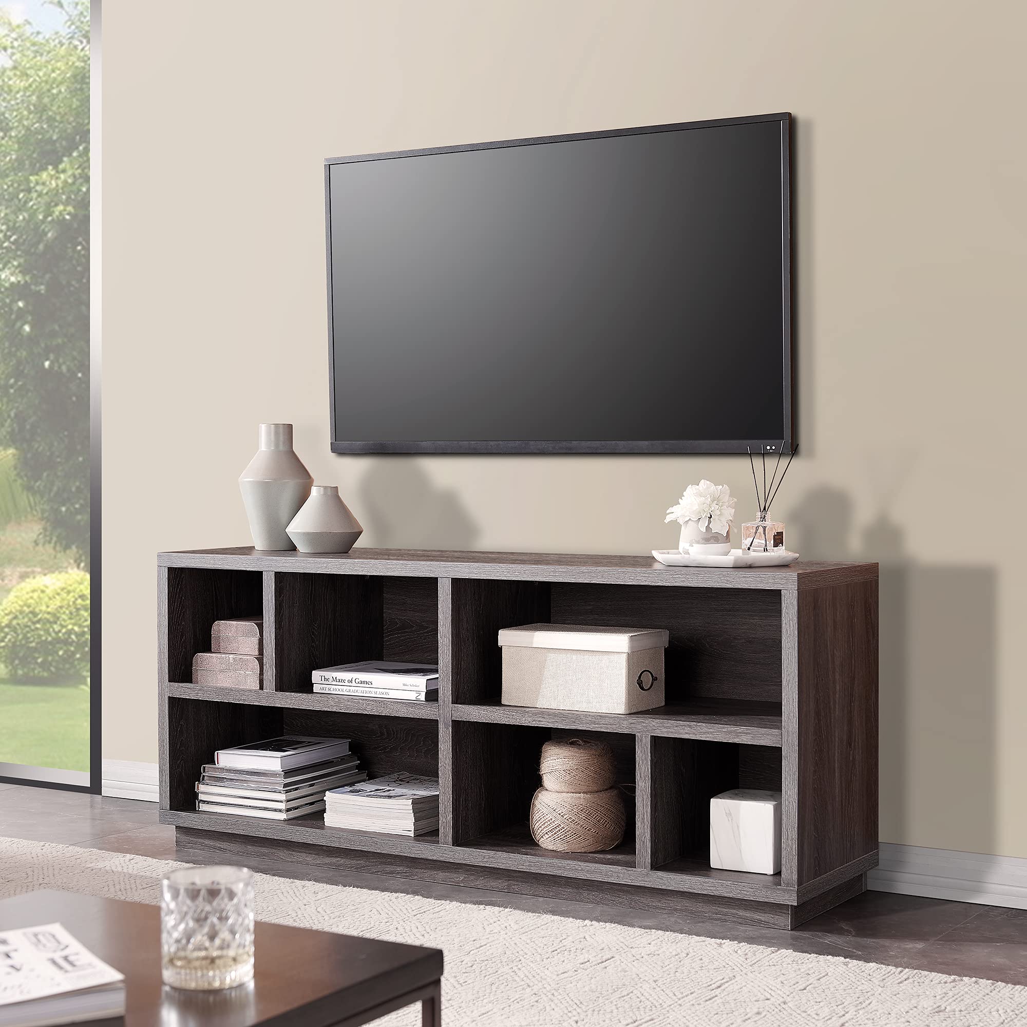 Bowman 65 Inch TV Stand with Storage, Rectangular Entertainment Center in Burnished Oak - Perfect for Living Room, Bedroom & Home Theater Setup