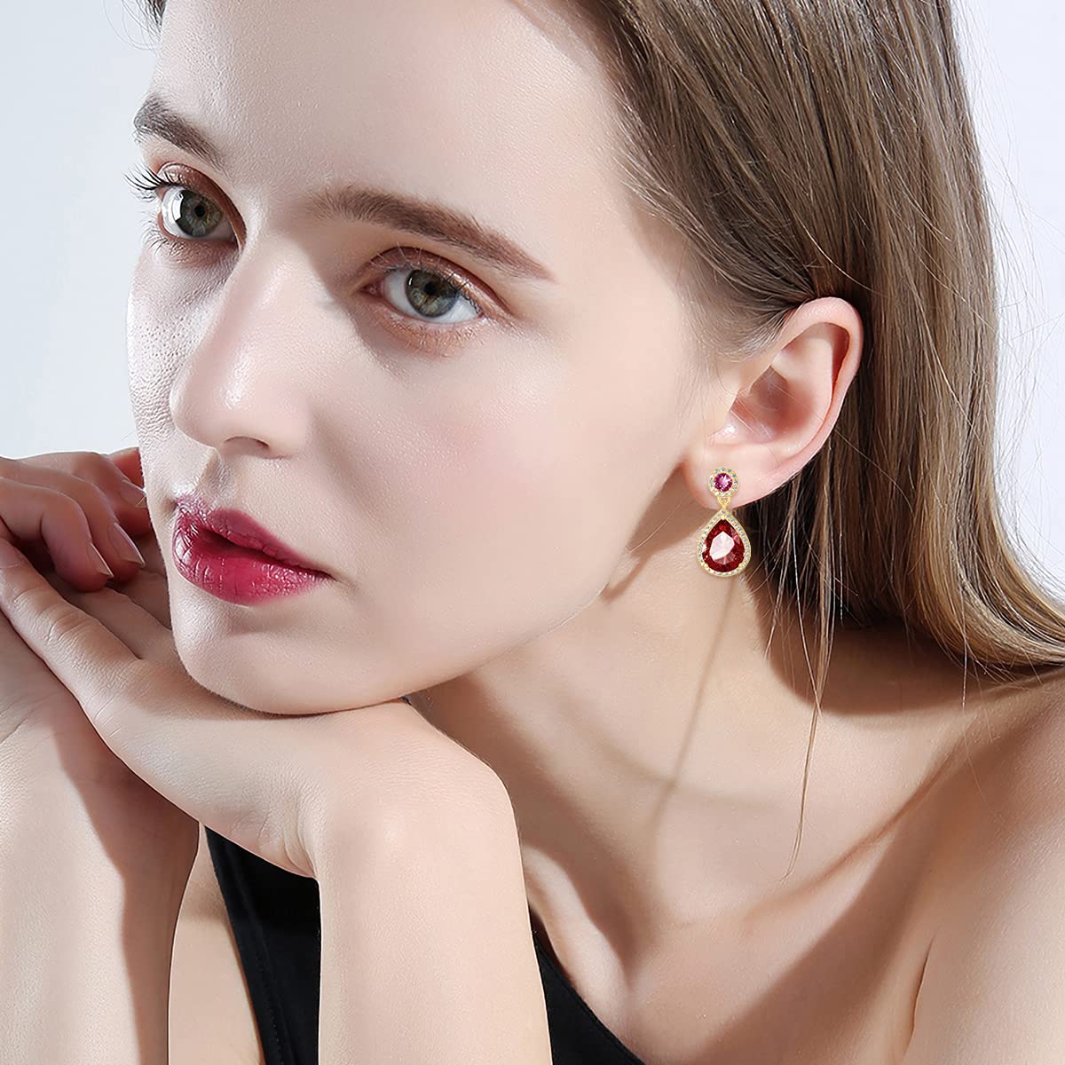 TOUPOP 14k Gold Plated Sterling Silver Birthstone Teardrop Stud Earrings for Women - Elegant Dangle Earrings Jewelry for Mom, Girls, Her | Perfect Birthday Gift, Anniversary Present & Everyday Wear Accessories