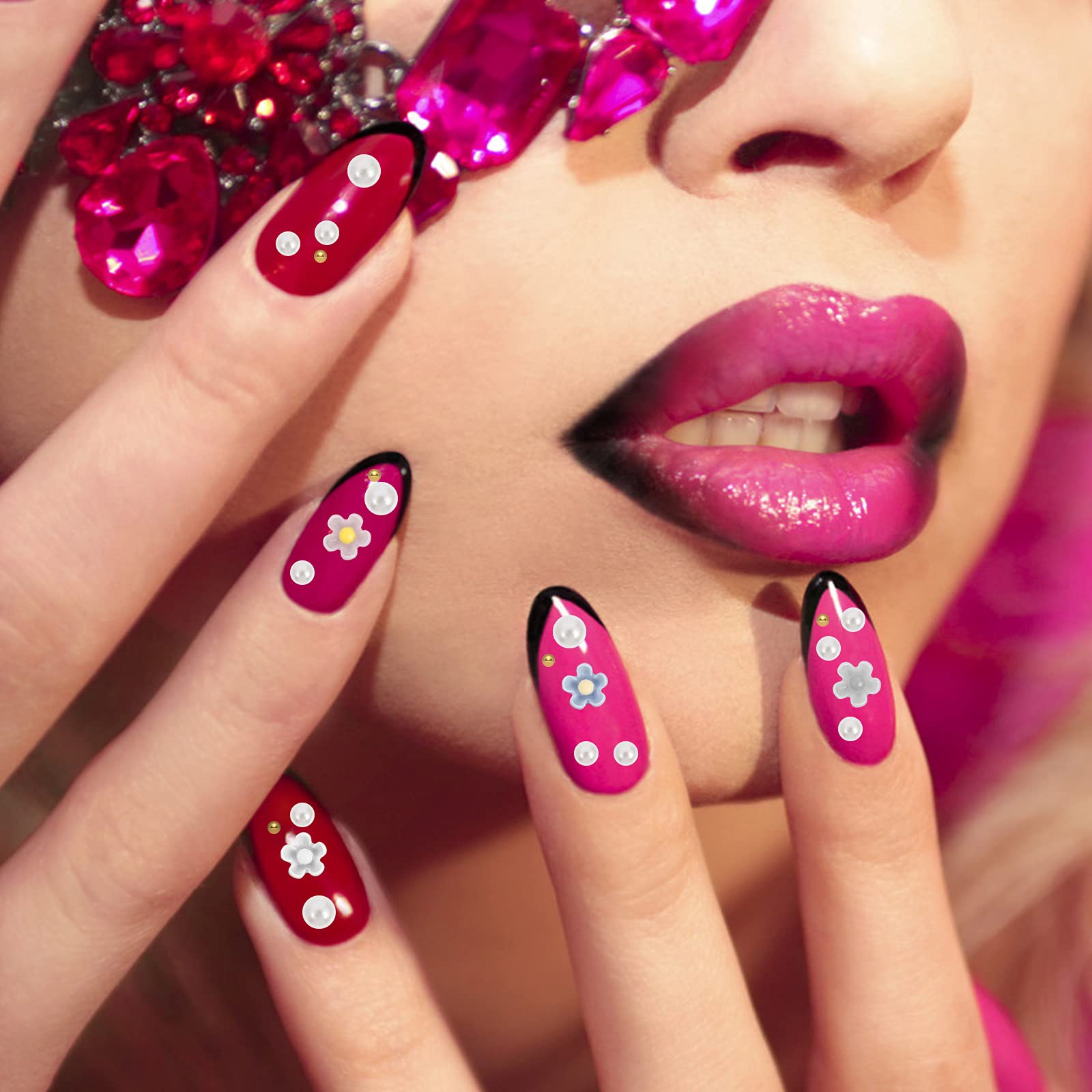 6 Pack Nail Art Stickers Kit - Floral Nail Charms, Gems, Pearl & Plastic Flower Decorations for DIY Manicure & Nail Art Designs | Perfect for Parties, Weddings, Salons & Home Nail Care