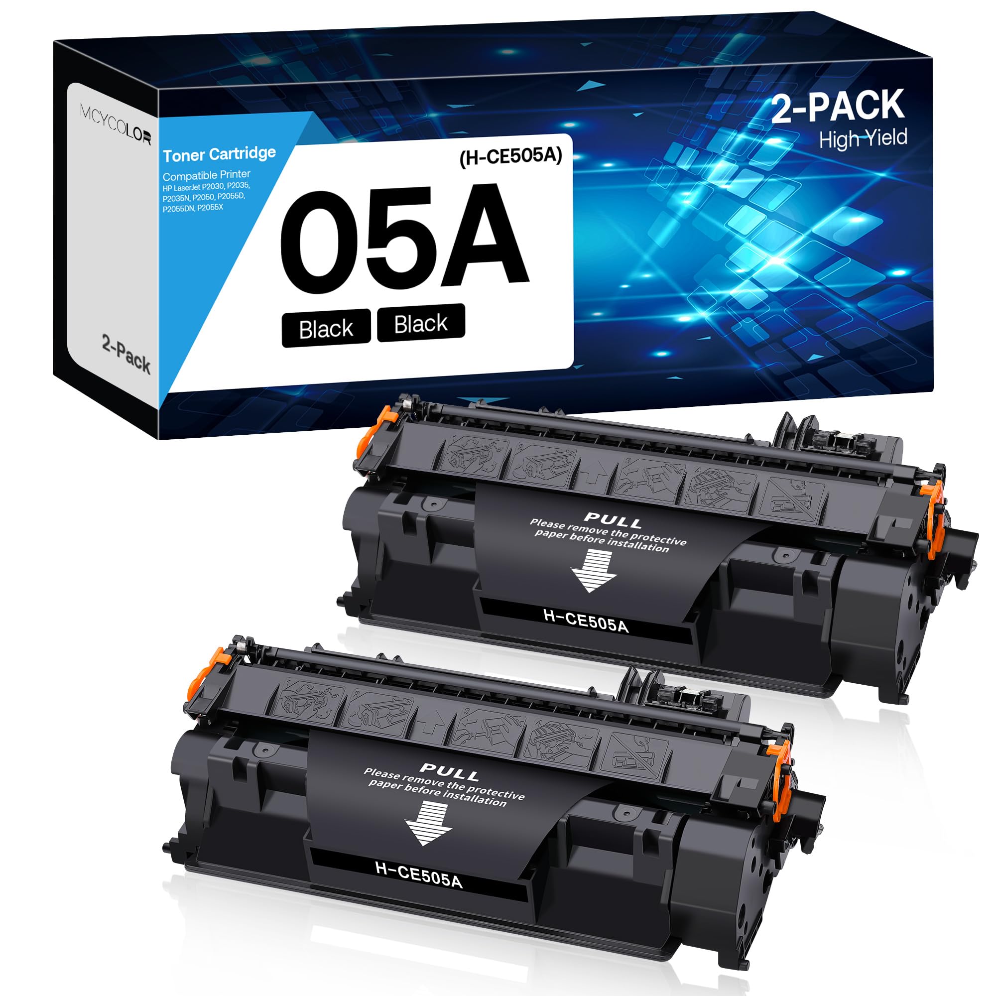 High Yield 05A Toner Cartridge - Compatible with HP CE505A, HP P2035, P2035N, P2055DN, P2030, P2050, P2055X, P2055D Printers (2 Black) - Perfect for Office & Home Printing Needs