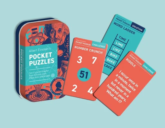 Einstein's Puzzle Challenges - Set of 50 Brain Teaser Games in Metal Tin - Perfect for Family Game Night & Educational STEM Activities