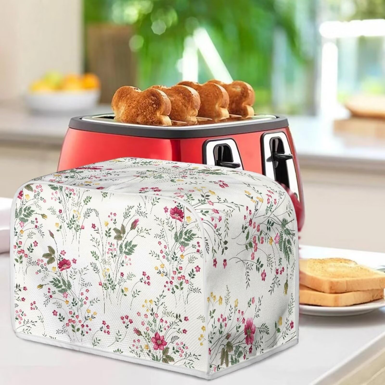 ZDCUSTOM Floral 4 Slice Toaster Cover - Kitchen Appliance Dust Protector for Toasters & Bread Makers - Cute Bakeware Accessory for Home & Restaurant Use
