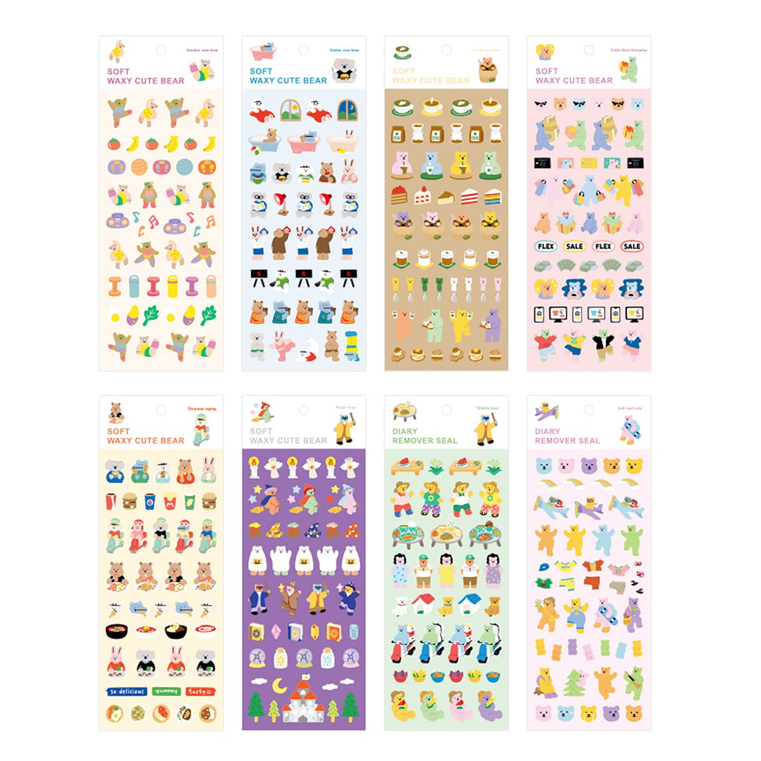8 Pack Cute Bear Laser Waterproof PVC Stickers - Glitter Decorative Stickers for DIY Crafts, Scrapbooking, Laptop Decoration, Water Bottles & Planner Marking - Perfect for Kids Room, School Supplies & Gift Wrapping