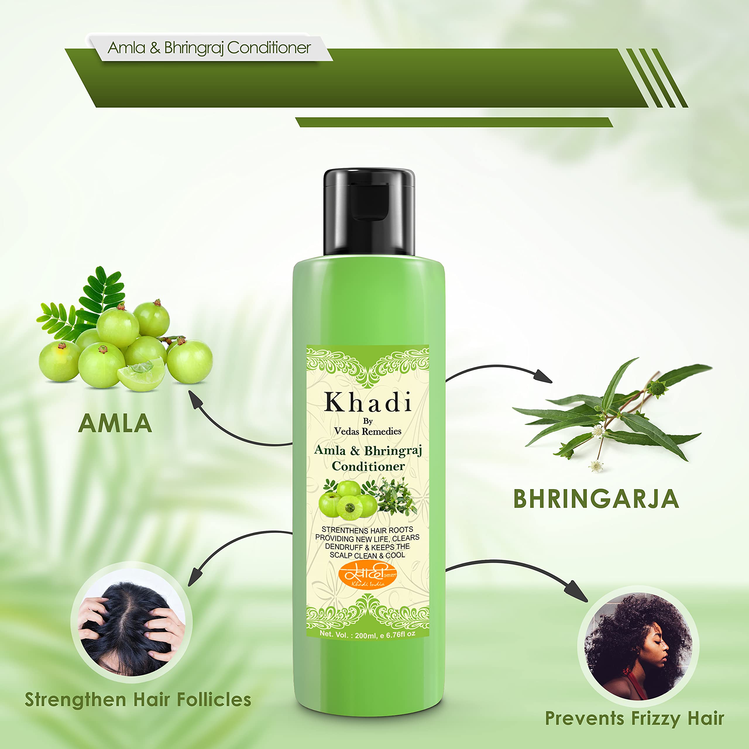 Khadi Vedas Remedies Amla & Bringraj Herbal Ayurvedic Hair Conditioner 200ml - Natural Hair Fall Control for Women & Men | 5X Damage Repair with Herbal Ingredients | Perfect for Dry, Damaged Hair & Daily Nourishment