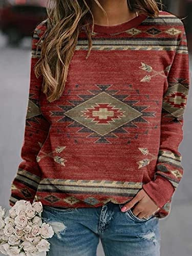 Aztec Sweatshirt Women - Retro Geometric Crewneck for Casual Wear