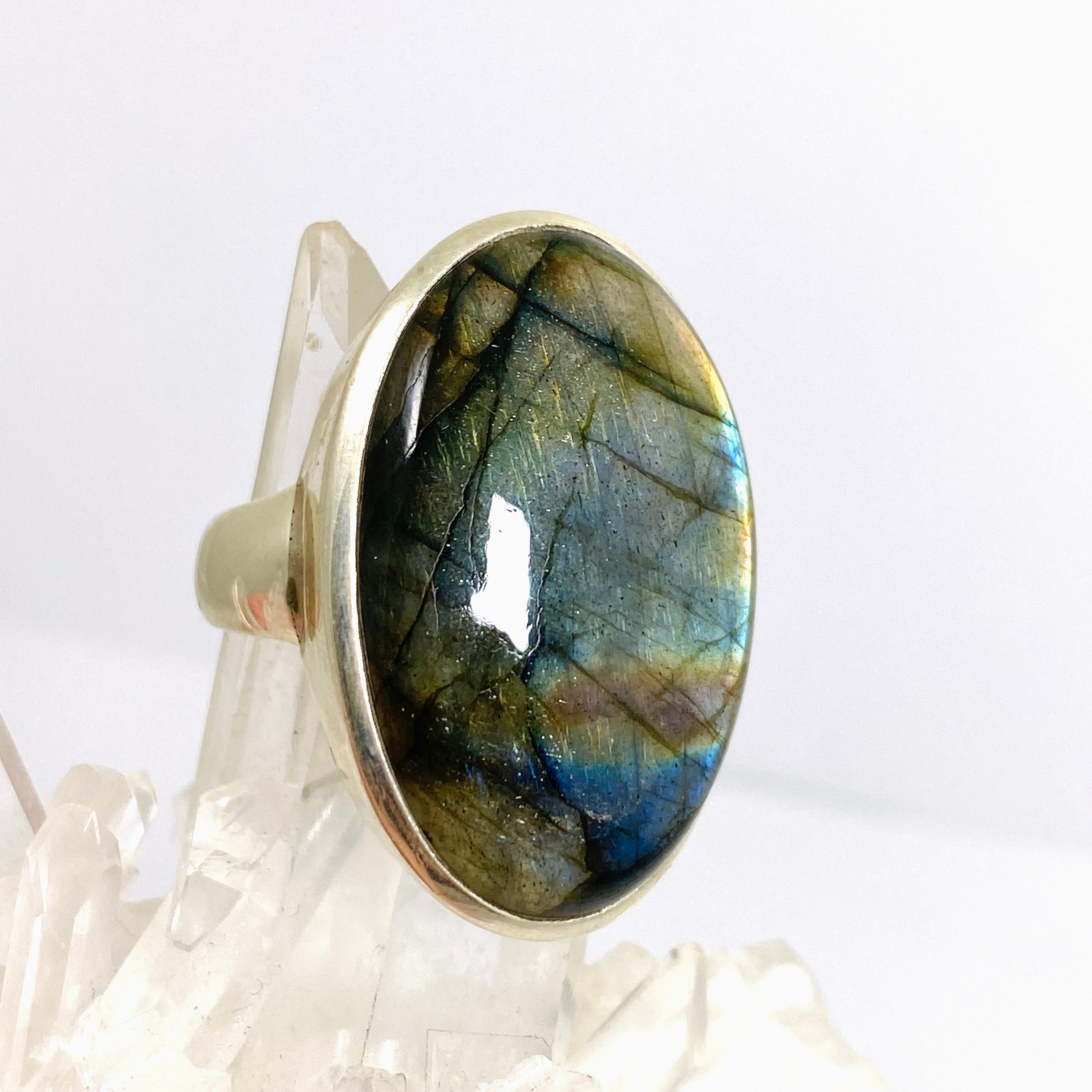 Labradorite Oval Cabochon Ring - Size 13 - Natural Stone Jewelry - Handmade Sterling Silver Ring for Women - Perfect for Boho Fashion & Spiritual Healing