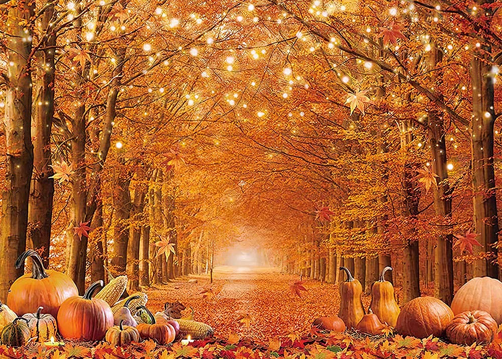 Autumn Maple Forest Leaves Glitter Pumpkin Tree Photography Backdrop 7x5ft Vinyl - Thanksgiving Harvest Photo Background for Newborn Baby Shower, Party Decor & Photo Booth Props | Perfect for Seasonal Photography, Fall Events & Social Media Content