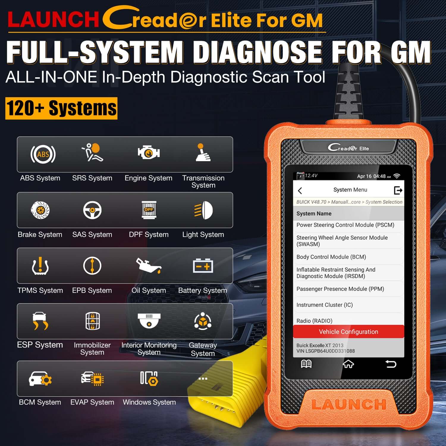 LAUNCH X431 Creader Elite - Professional GM Bi-Directional OBD2 Scanner & Code Reader for Buick, Chevrolet, Cadillac, GMC | Full System Diagnostics, Live Data, Active Test | Perfect for Mechanics & DIY Car Repair
