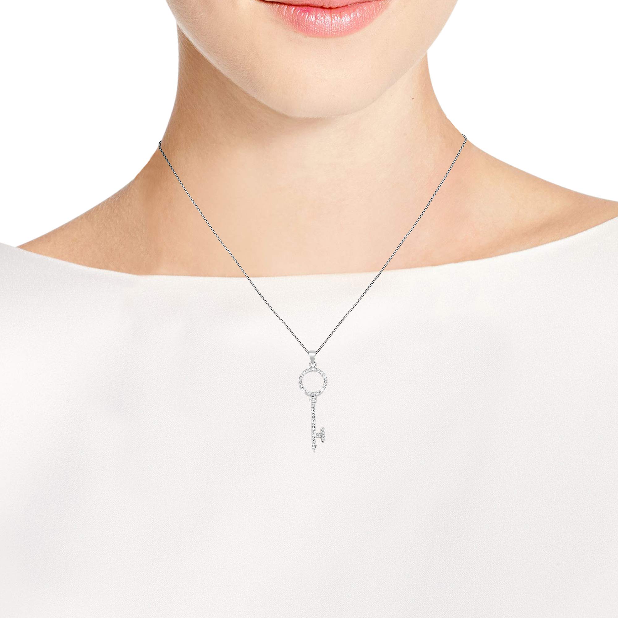 AeraVida Sparkling Circle Key Necklace - .925 Sterling Silver with Clear Cubic Zirconia Pendant | Elegant Jewelry Gift for Women, Perfect for Parties, Weddings & Everyday Wear
