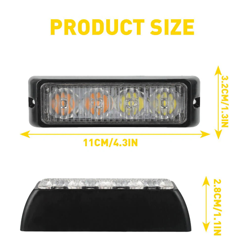 4-Pack Waterproof LED Emergency Strobe Light Bars - Amber & White Colors - for Trucks, Emergency Vehicles, Construction & Road Safety Warning Lights
