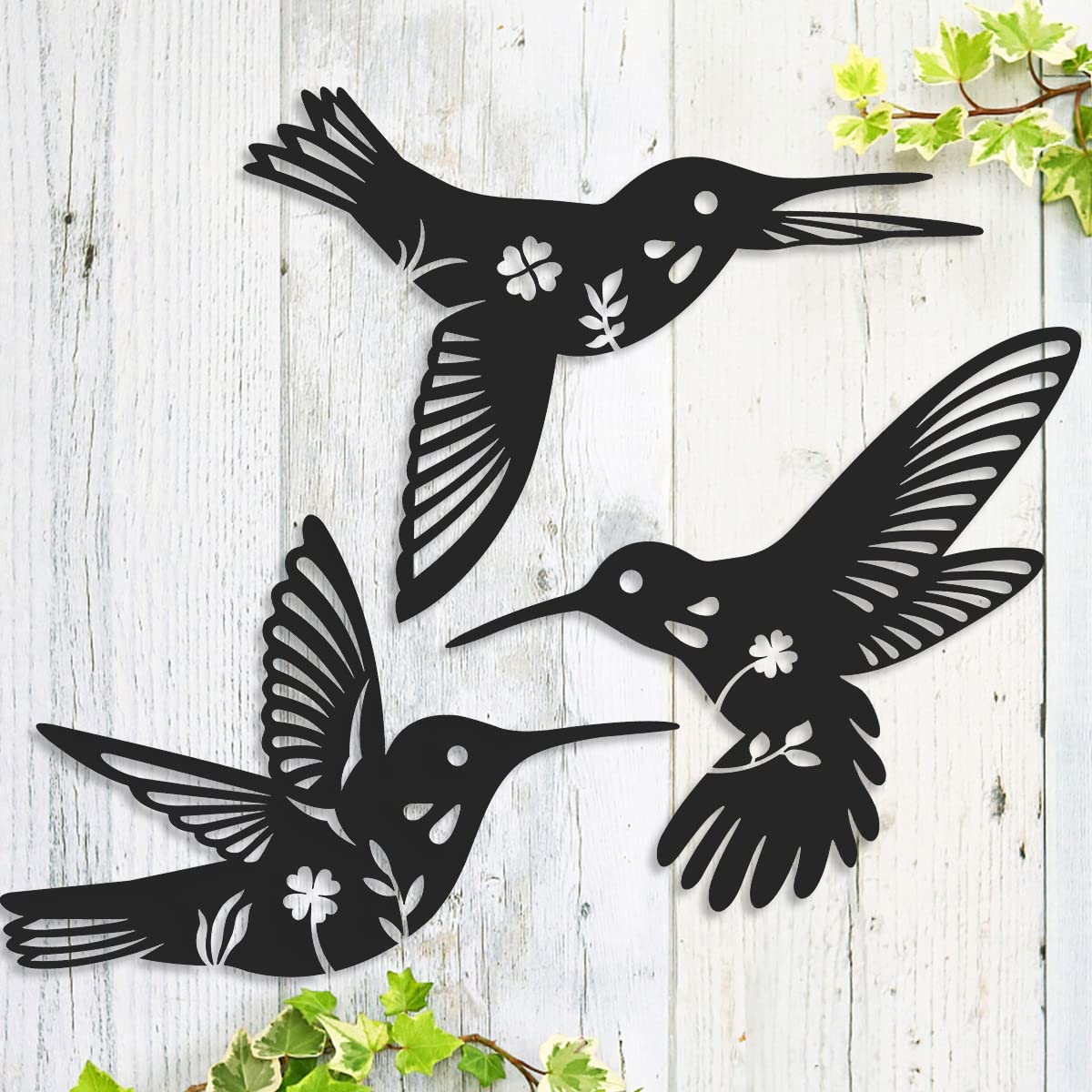 Daogtc Black Metal Hummingbird Wall Art Decor - 3 Pack Handcrafted Bird Wall Sculpture for Home, Kitchen, Patio, Bedroom, Living Room & Bathroom | Perfect for Indoor & Outdoor Rustic Home Decor