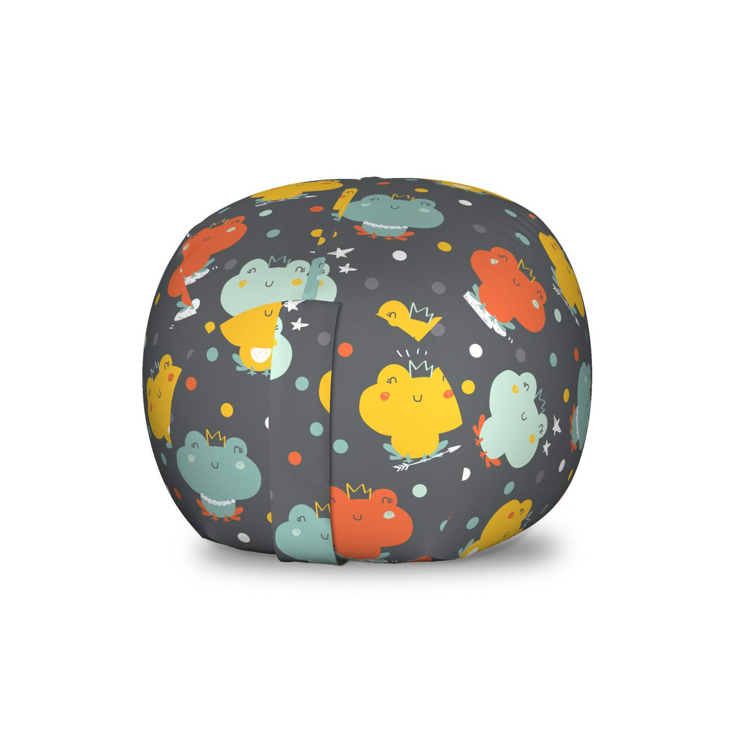 Ambesonne Frog Storage Toy Bag Chair - Cartoon Style Colorful Frogs with Crowns & Hand Drawn Stars - Washable Stuffed Animal Organizer (Small Size, Multicolor) - Perfect for Kids' Room, Nursery, Playroom & Toy Storage Organization