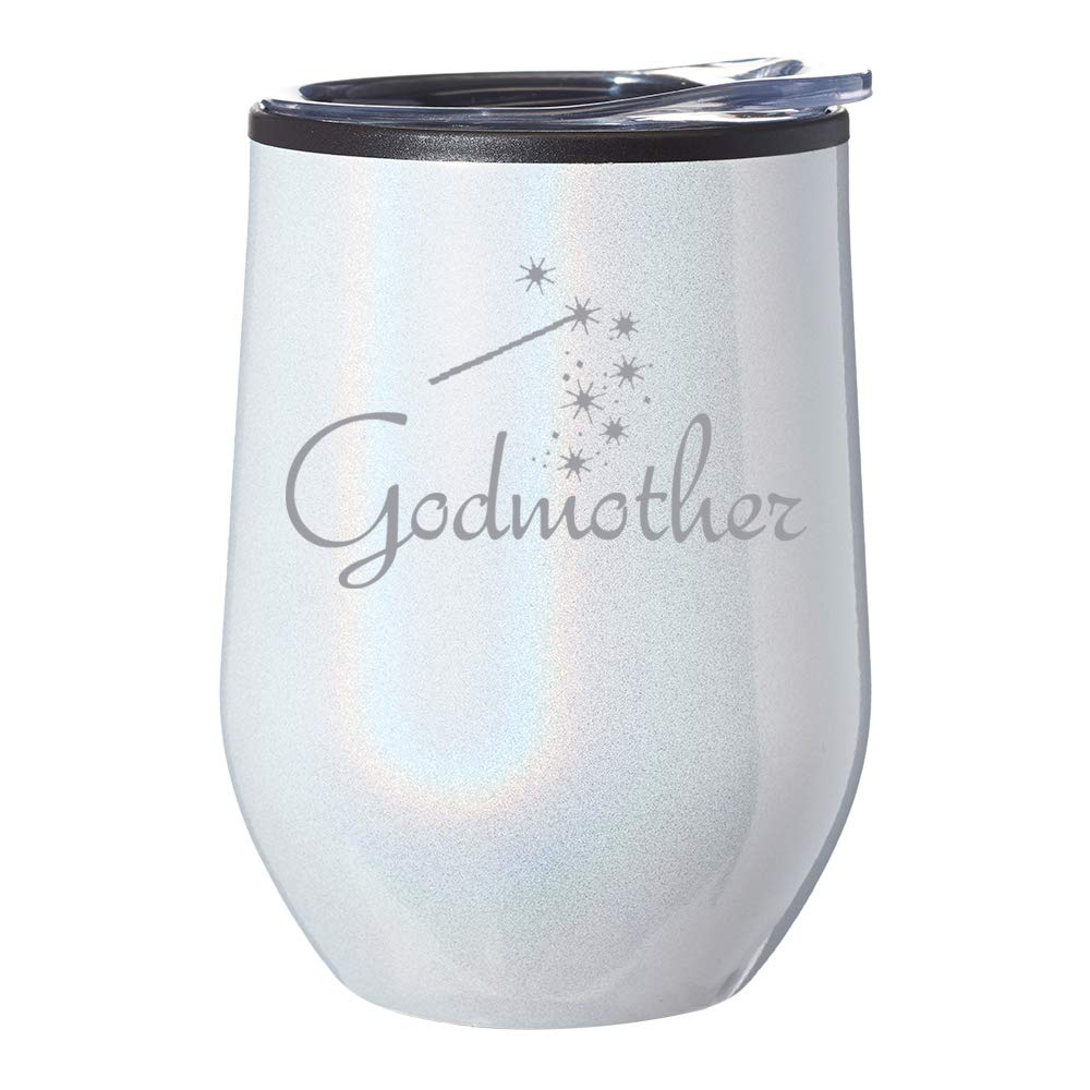 Stemless Wine Tumbler with Lid - 20oz Insulated Coffee Travel Mug, Iridescent Glitter Glass Cup for Hot & Cold Drinks - Perfect for Gifts, Parties, Office & Outdoor Use (White Sparkle)