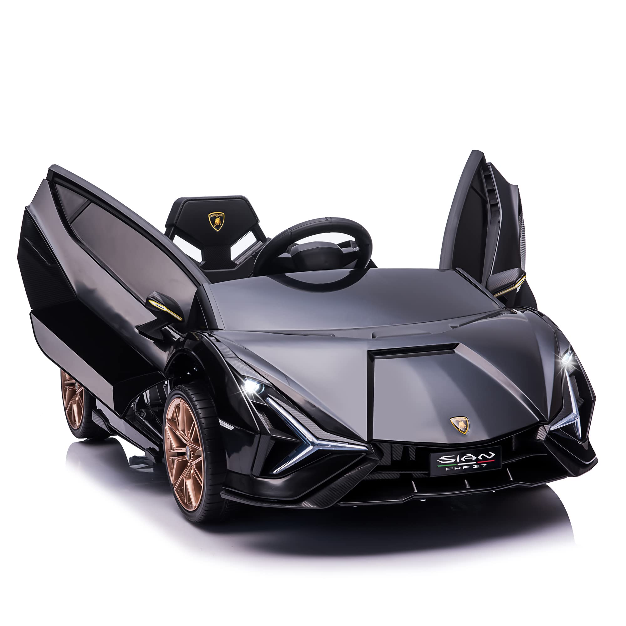 TOBBI 12V Lamborghini Sian Licensed Kids Electric Ride-On Car with Remote Control - Battery-Powered Motorized Vehicle with LED Lights & Horn - Black - Perfect for Birthday Gifts, Outdoor Play, and Backyard Adventures