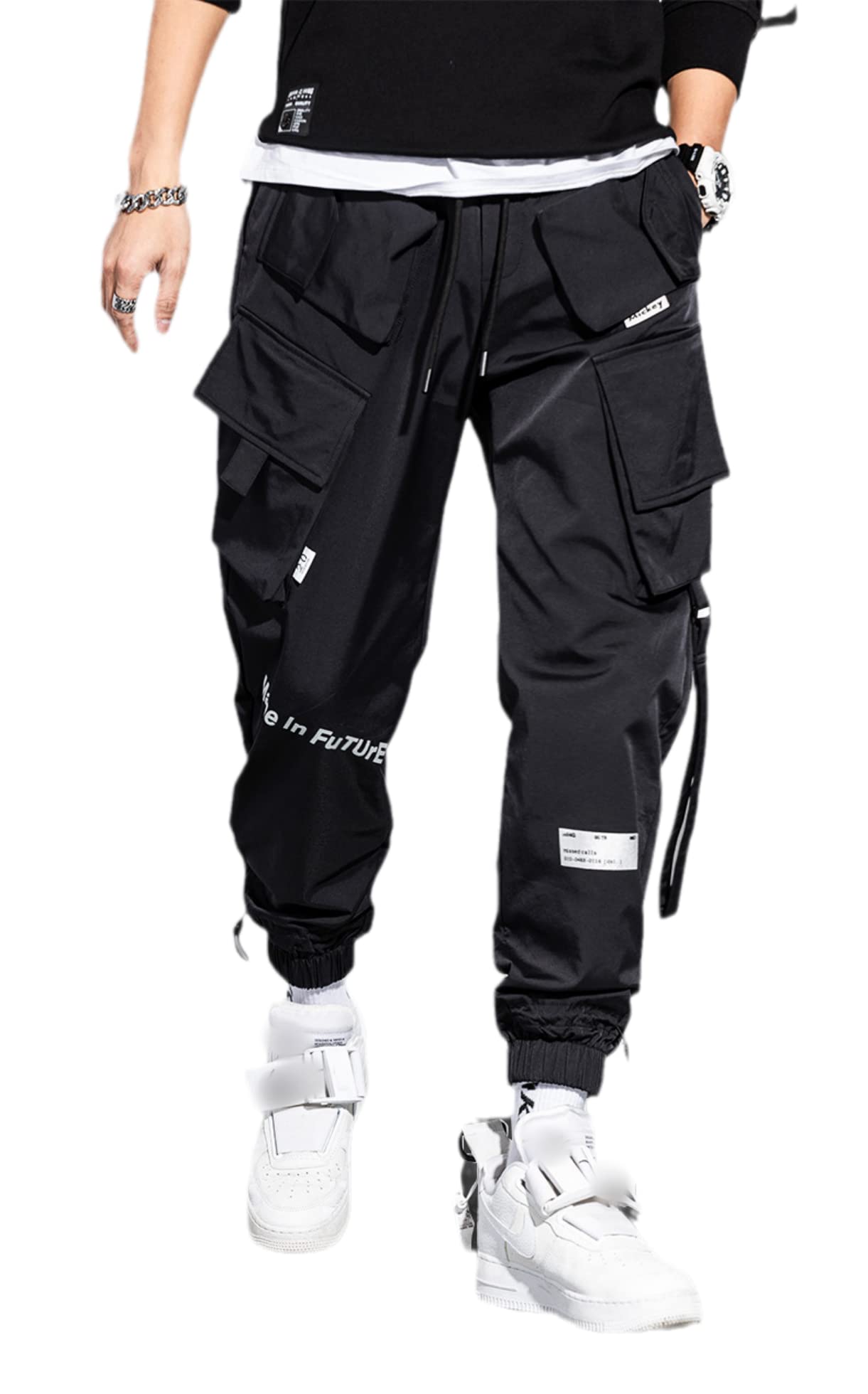 Gothic Patchwork Black Jeans for Women - Punk Rock Aesthetic Emo Pants with Big Pockets & Drawstring Waist | Casual Streetwear, Fall Fashion, Halloween Costume, Concert Outfit