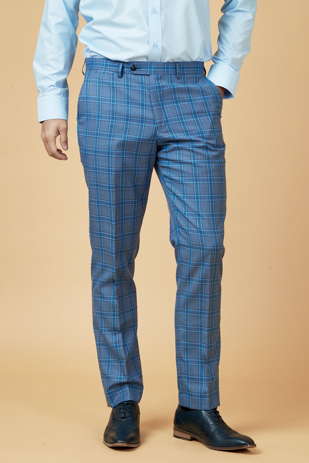 JOSE Women's Sky Blue Checkered Two Piece Suit Set - Stylish Office Wear & Casual Outfit for Work, Parties, and Special Occasions