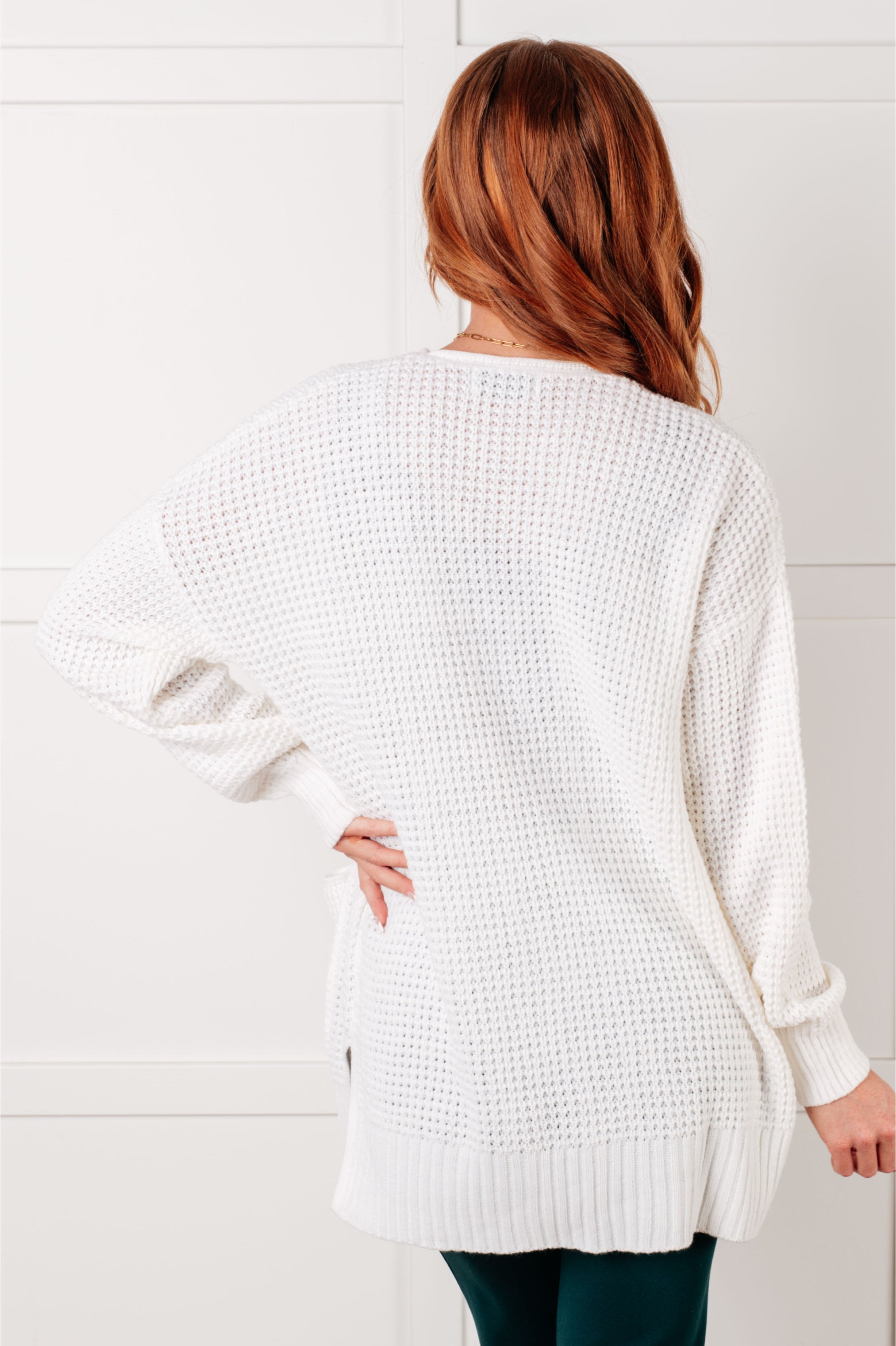Ivory Waffle Knit Open Front Cardigan for Women - Cozy Layered Sweater for Fall & Winter - Perfect for Casual Outfits, Office Wear, and Lounging at Home