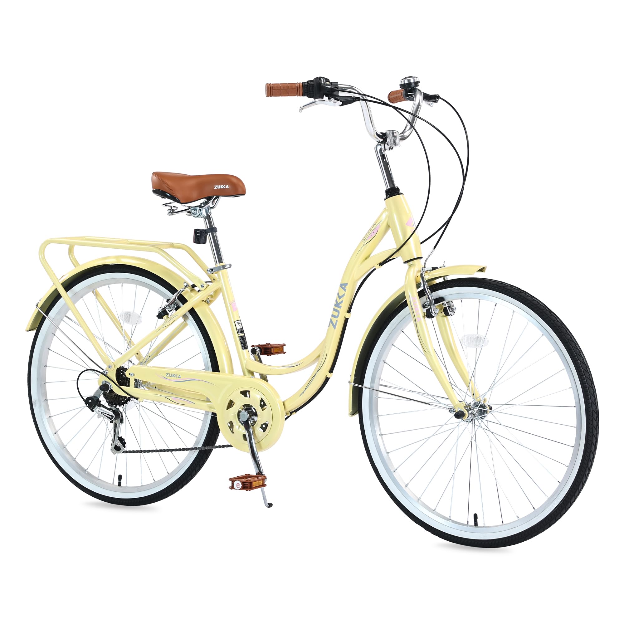 26 Inch Women's Beach Cruiser Bike - 7 Speed Hybrid Bicycle with Adjustable Seat, Lightweight Frame & Anti-Skid Tires | Front & Rear V-Brakes for Coastal Rides, Park Trails & City Commuting