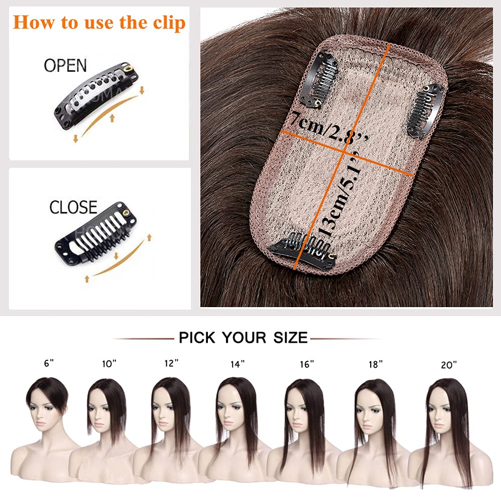 MY-LADY Human Hair Toppers for Women with Bangs - 16 Inch Dark Brown, 5.1