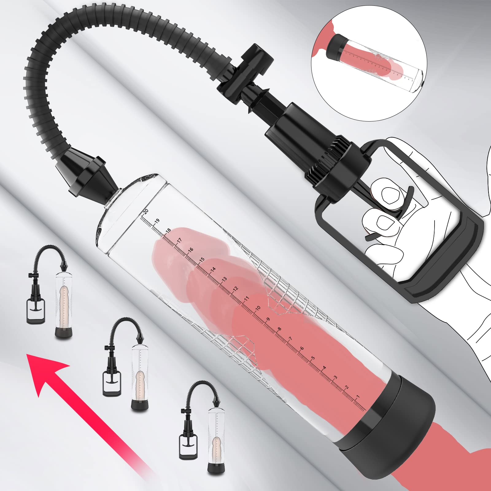 **Best Manual Vacuum Penis Pump for Male Enhancement & Erection - Penis Enlarger & Massage Stimulator with Male Stroker - Black - Perfect for Adult Use & Intimate Moments**