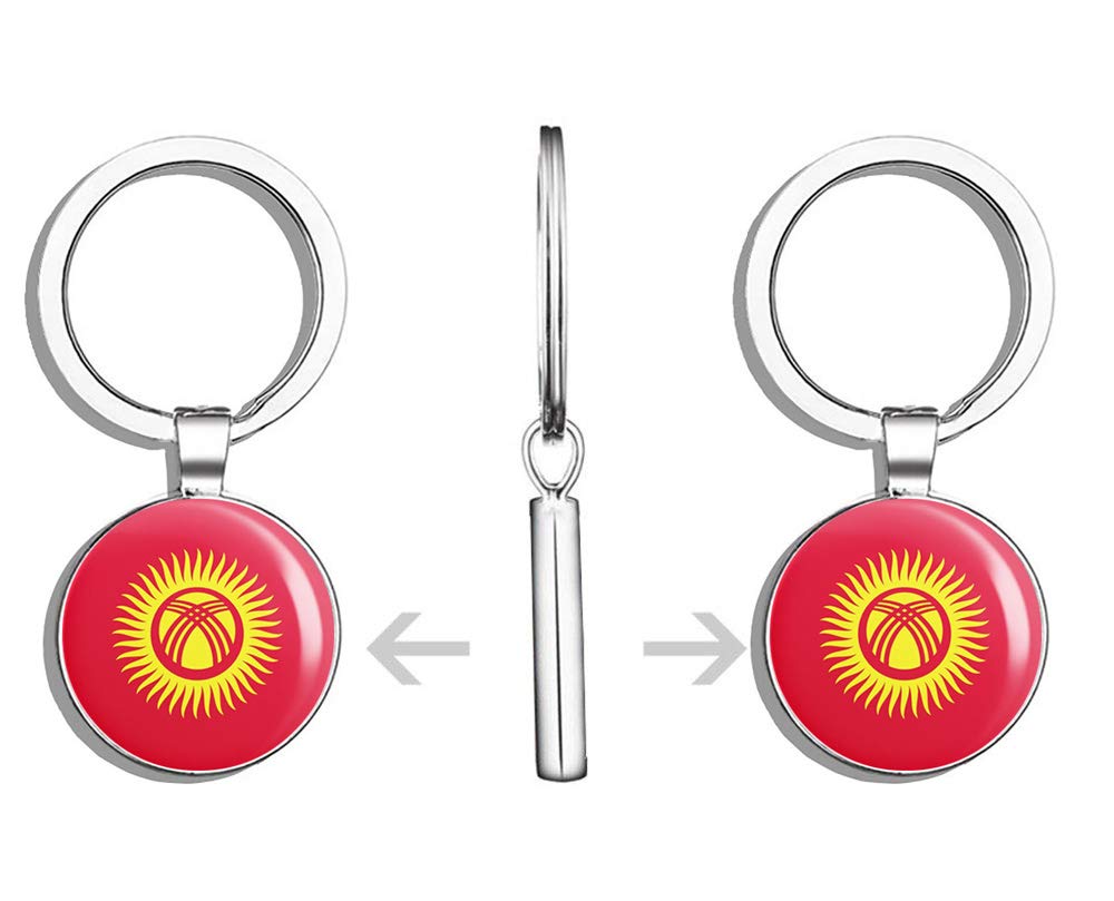 Double Sided Kyrgyzstan Flag Keychain - Stainless Steel Key Ring with Carabiner Clip | Perfect for Travel, Gifts & Key Organization (Car/Key Finder)