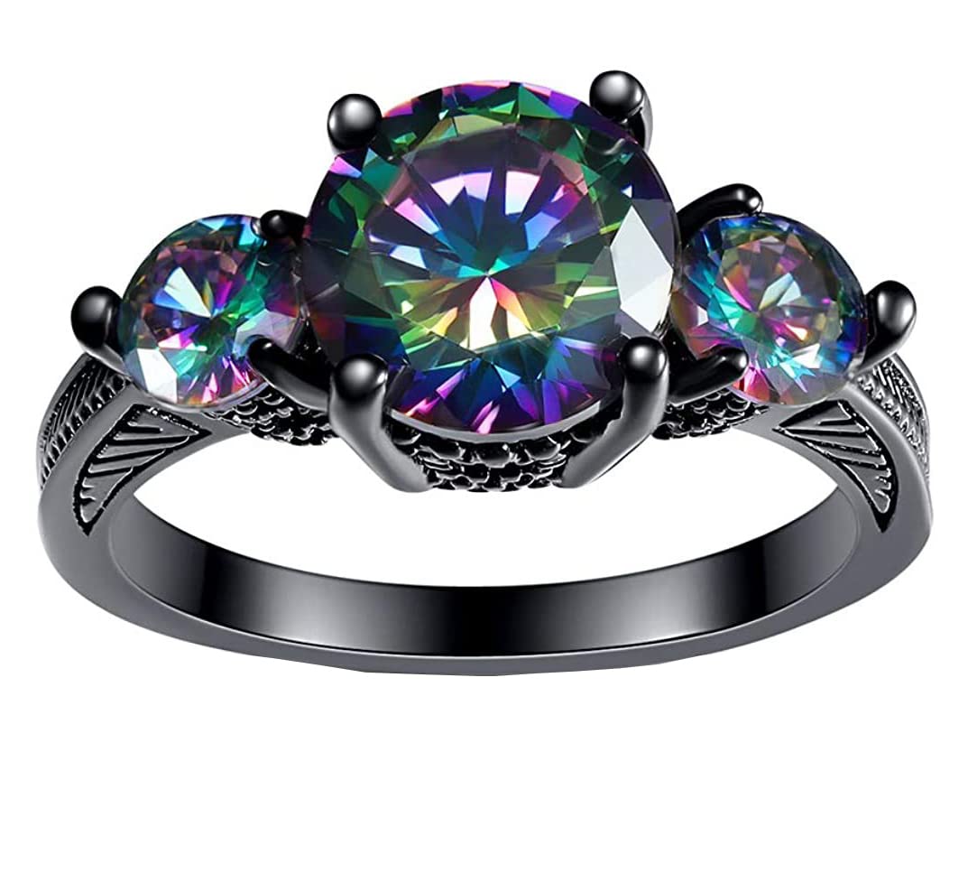 14K Black Gold Gothic Engagement Rings for Women - 3 Stone Mystic Topaz & Tourmaline Wedding Band (Size 5-10) | Perfect for Alternative Brides, Dark Romance Weddings & Unique Proposal Gifts