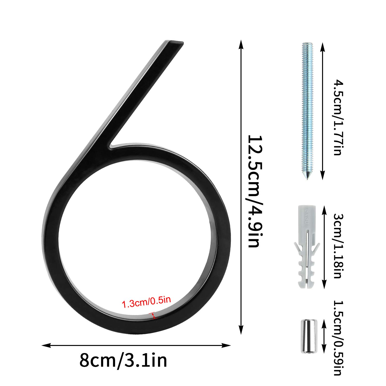 5 Inch Modern Floating House Numbers - Black Floating Mount Address Plaque for Outdoor Home Decor (Set of 6) | Perfect for Mailbox, Front Door, and Garden Display