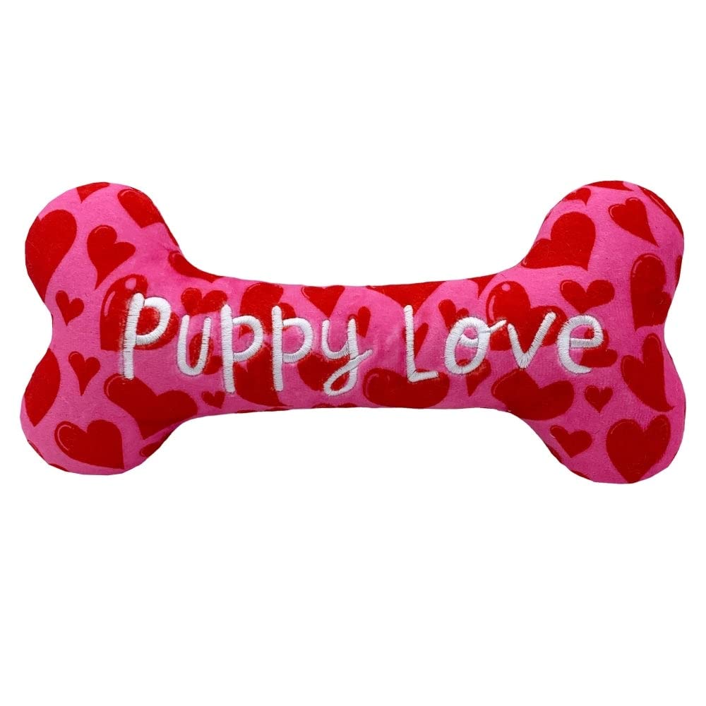 Huxley & Kent Squeaky Plush Dog Toy for Small Dogs - Valentine's Day Puppy Love Bone with Fun Squeaker | Durable & Safe Chew Toy | Perfect Gift for Puppies | Great for Playtime, Training & Cuddling