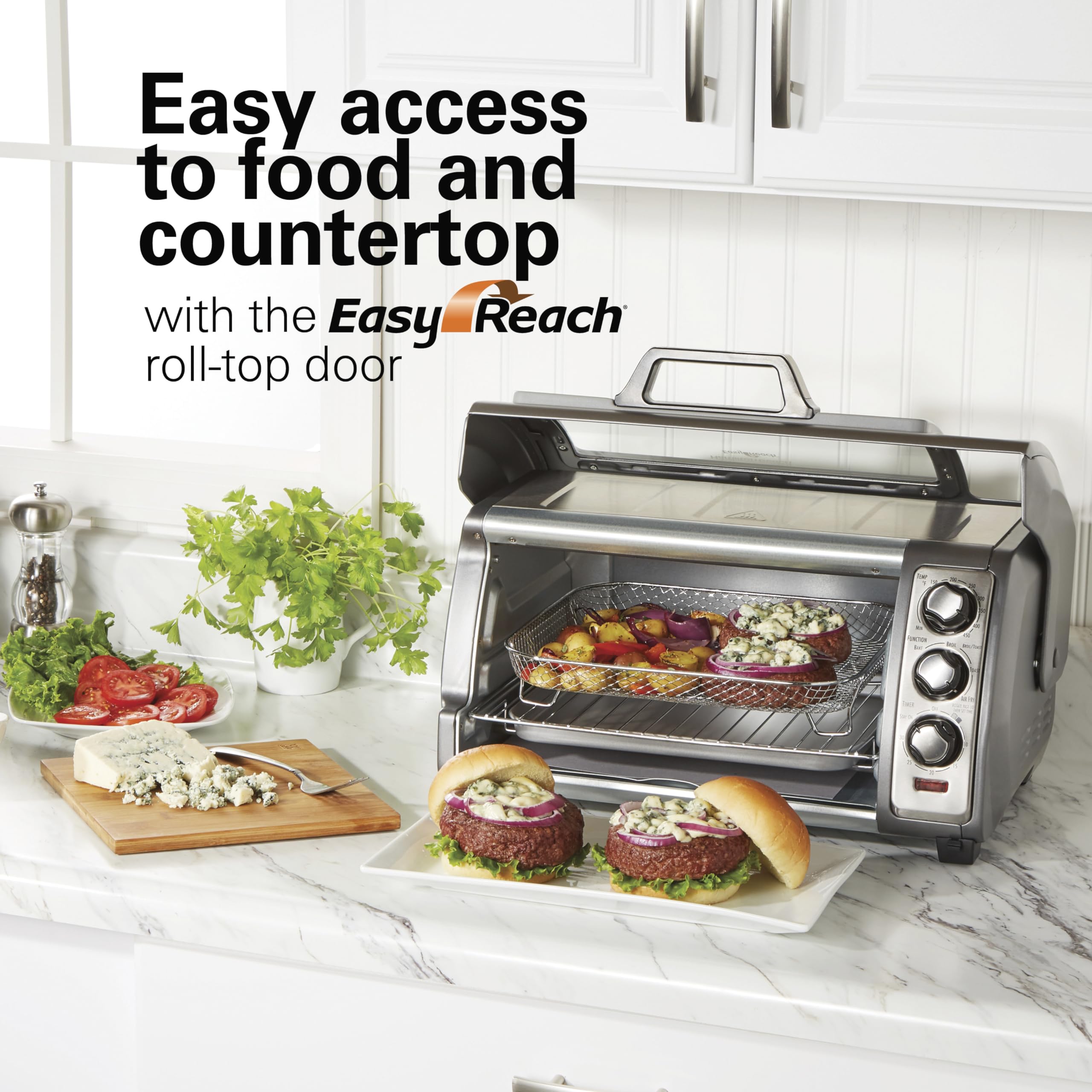 Hamilton Beach 12-in-1 Air Fryer Toaster Oven Combo - Large 6-Slice Capacity, Fits 12-Inch Pizza, 4 Cooking Functions (Convection, Bake, Broil, Toast) with Roll-Top Door & Sure-Crisp Technology - Stainless Steel Countertop Oven for Baking, Air Frying, Roasting & Reheating - Perfect for Small Kitchens, Dorms & Family Cooking