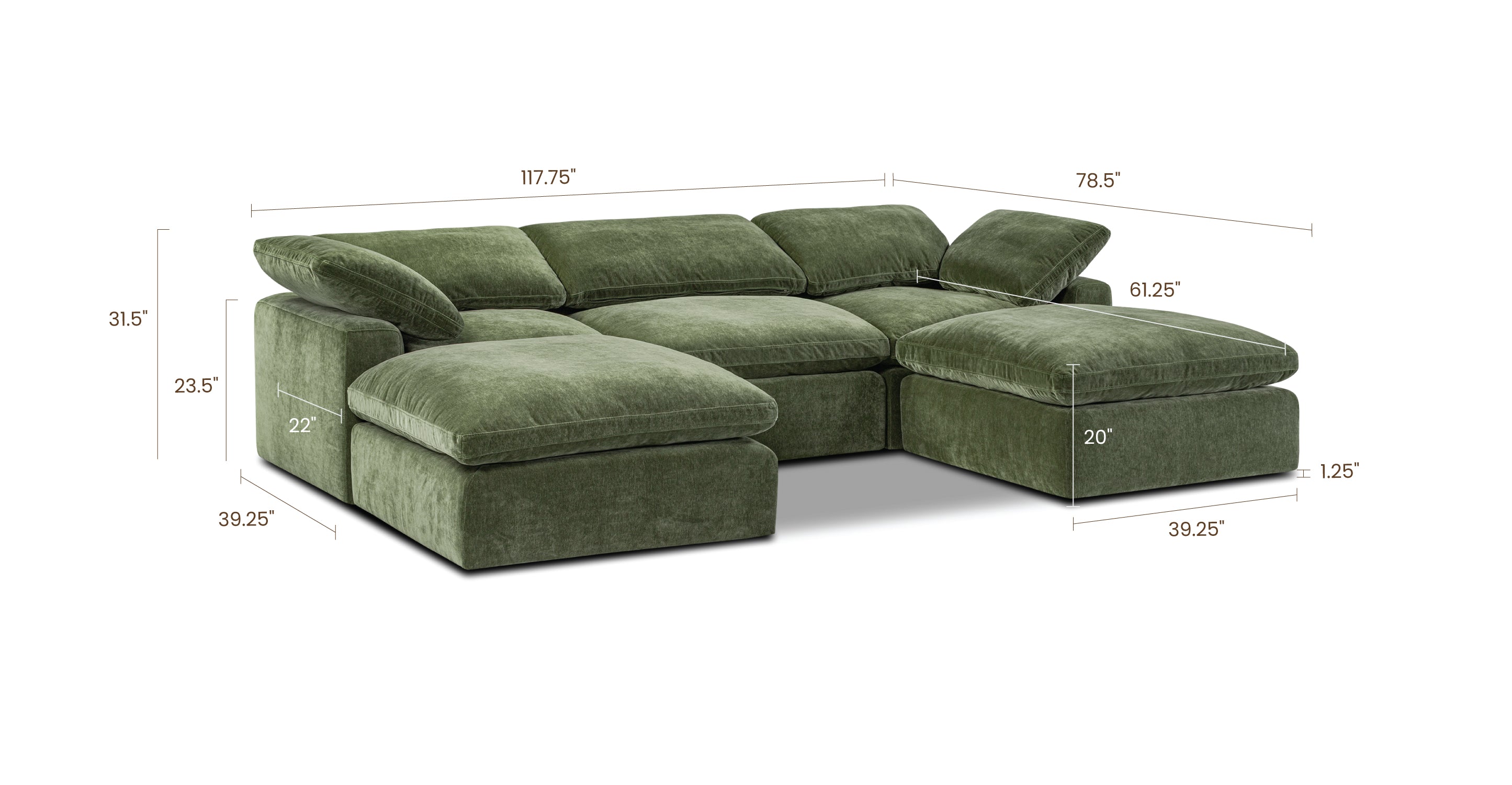 5-Seat Aspen Modular Double Chaise Sectional Sofa - Modern L-Shaped Living Room Couch for Family Gatherings & Movie Nights