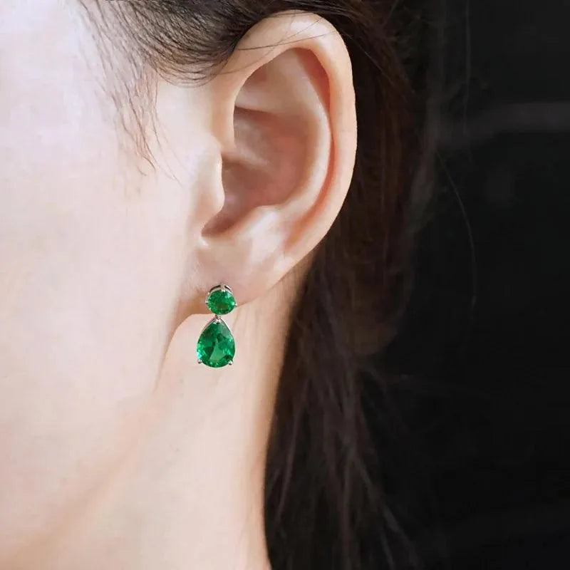 10K Gold Earrings with Lab-Grown Emerald & Moissanite | Sterling Silver Fine Jewelry for Women | Elegant Party & Wedding Gift | Perfect for Anniversaries, Date Nights & Special Occasions