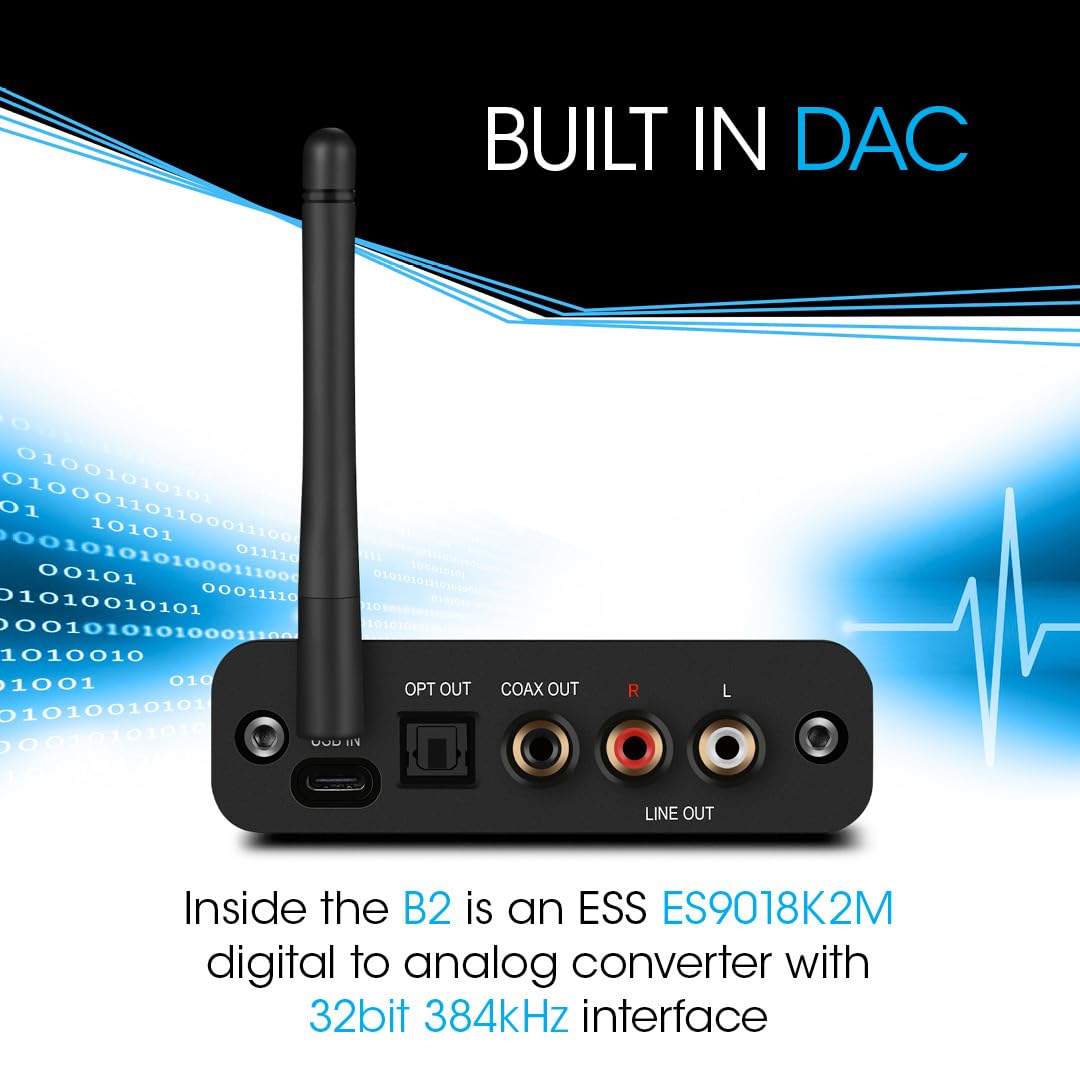 High-Fidelity B2 aptX HD & LDAC Bluetooth 5.1 Audio Receiver with ESS DAC - Hi-Res Wireless Adapter for Home Theater, Analog RCA, Digital Coaxial/Optical Outputs - Perfect for Audiophiles & Music Streaming Enthusiasts