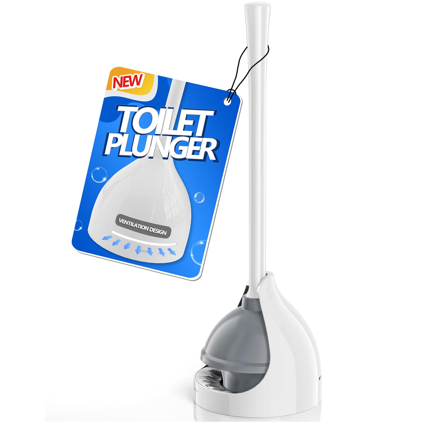 Best Heavy Duty Toilet Plunger with Holder - White Bathroom Plunger for Clogged Drains - Perfect for Home, Apartment & RV Use