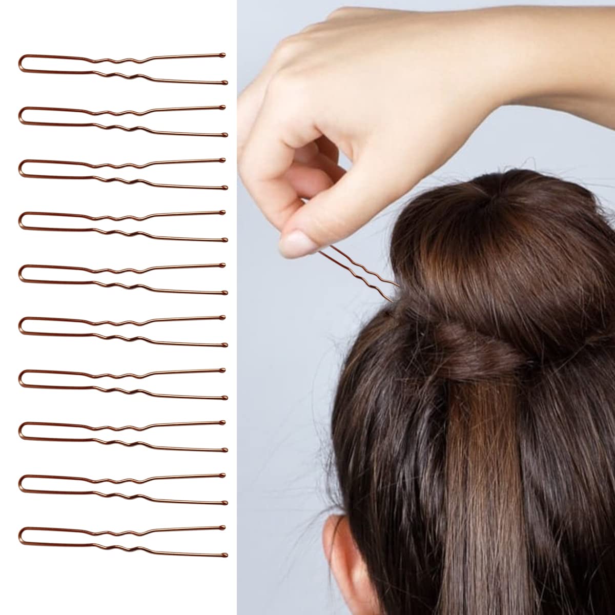 100 PCS U-Shaped Invisible Hair Grips - Heavy Duty Crinkled Hair Pins for Women, Ballet Bun & Updos - Secure Hold for Thick Hair (2.4 Inch, Brown) - Perfect for Dance Performances, Weddings & Everyday Styling