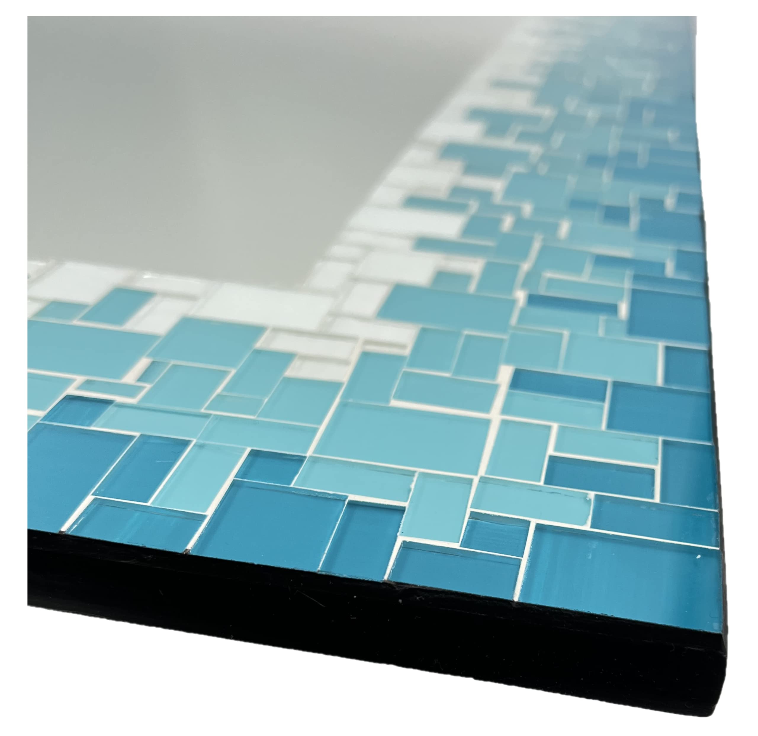 Handcrafted Sea-Blue Turquoise White Mosaic Wall Mirror - 32