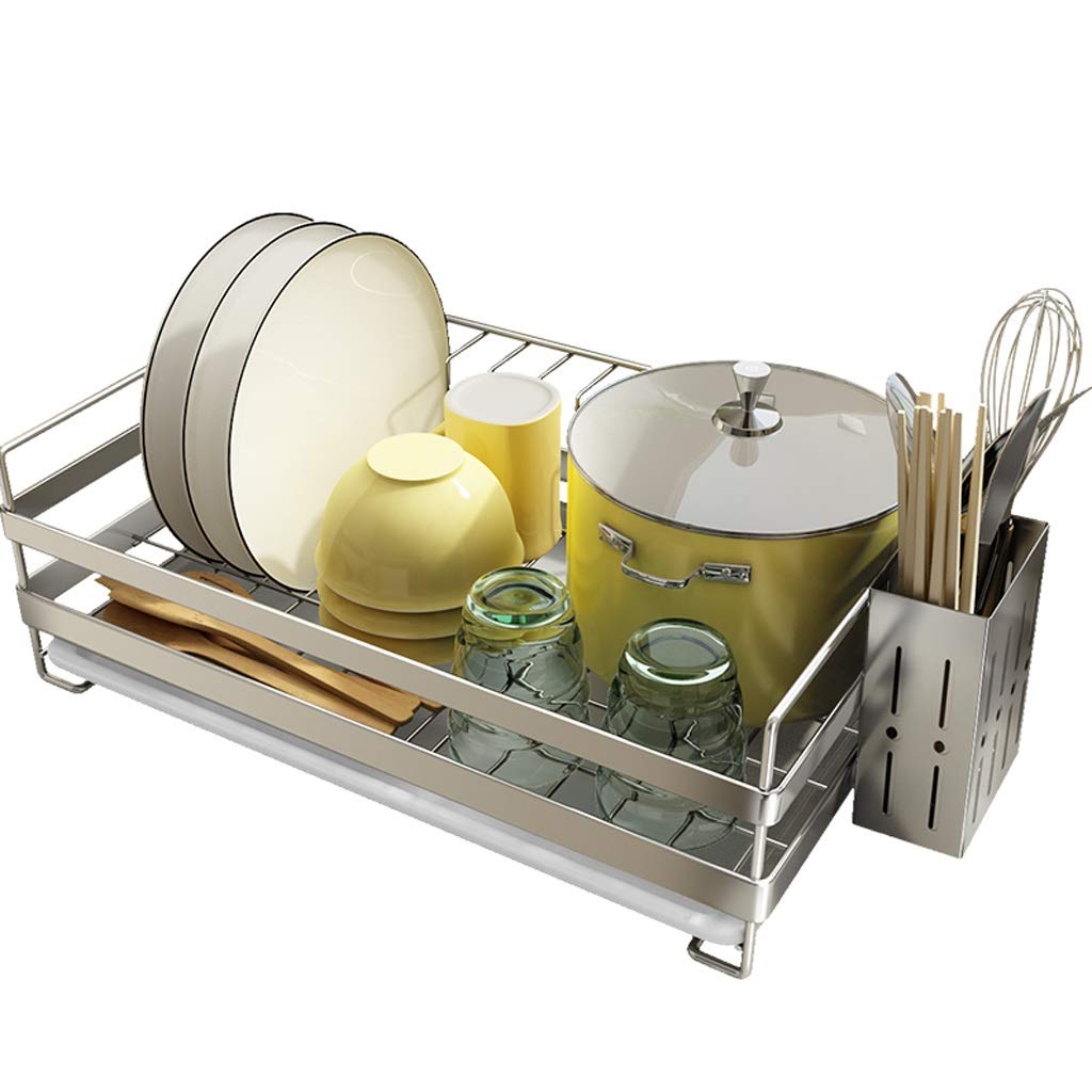 Stainless Steel Dish Drying Rack with Drip Tray & Cutlery Holder - Space Saving Kitchen Organizer for Countertop, Sink, or Cabinet Storage - Perfect for Small Apartments & Modern Kitchens