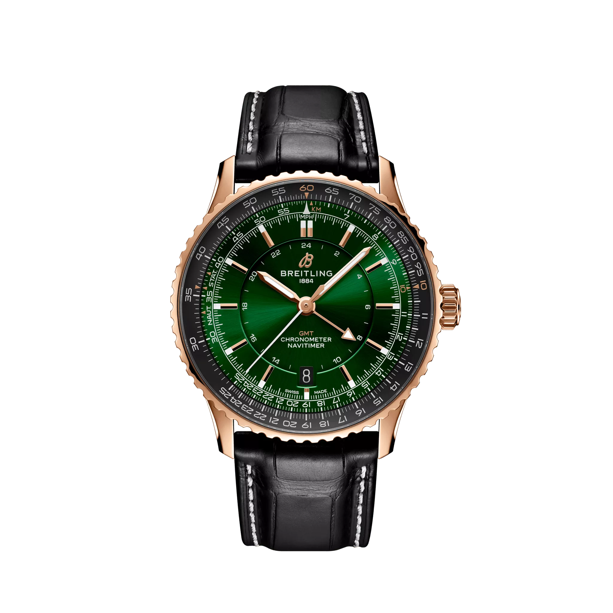 Breitling Navitimer Automatic 41 GMT 18K Rose Gold Men's Luxury Watch - Perfect for Business, Travel & Special Occasions
