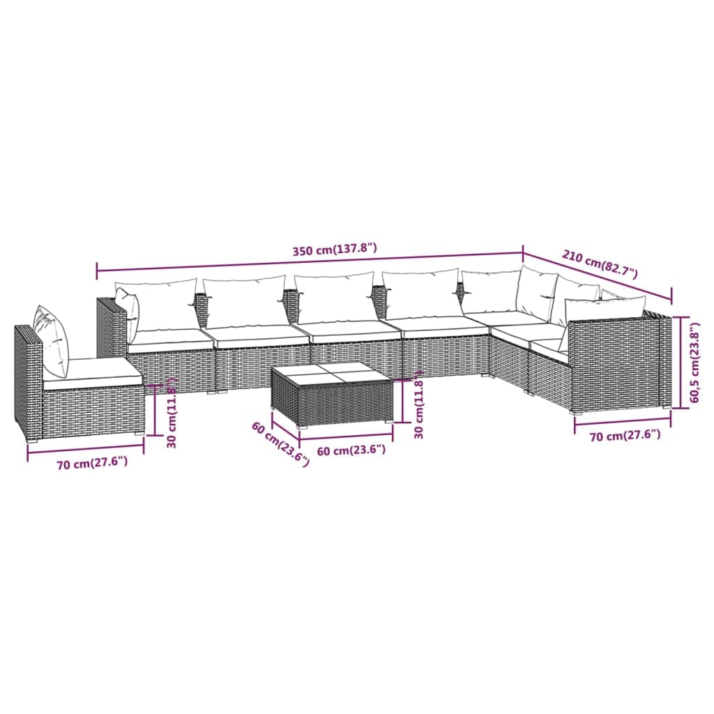 9-Piece vidaXL Patio Lounge Set - Outdoor Garden Furniture with Cushions, Brown Poly Rattan Sectional Sofa for Backyard, Poolside & Patio Relaxation