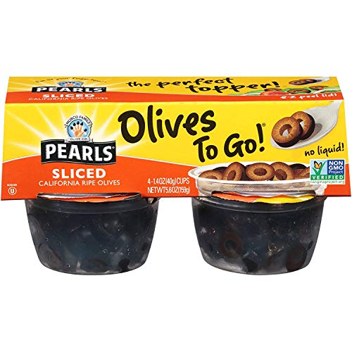 Pearls Olives To Go! Sliced Ripe Black Olives 1.4 oz (4-Cups) - Perfect for Salads, Pizzas & Snacks On-The-Go